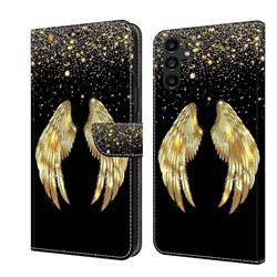 Golden Angel Wings Crystal PU Leather Protective Wallet Case Cover for Samsung Galaxy A14 5G