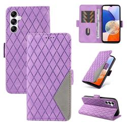 Grid Pattern Splicing Protective Wallet Case Cover for Samsung Galaxy A14 5G - Purple