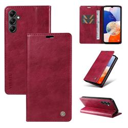 YIKATU Litchi Card Magnetic Automatic Suction Leather Flip Cover for Samsung Galaxy A14 5G - Wine Red