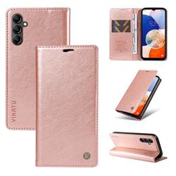 YIKATU Litchi Card Magnetic Automatic Suction Leather Flip Cover for Samsung Galaxy A14 5G - Rose Gold