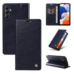 YIKATU Litchi Card Magnetic Automatic Suction Leather Flip Cover for Samsung Galaxy A14 5G - Navy Blue