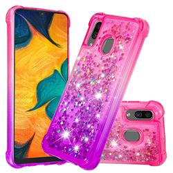 Rainbow Gradient Liquid Glitter Quicksand Sequins Phone Case for Samsung Galaxy A20 - Pink Purple