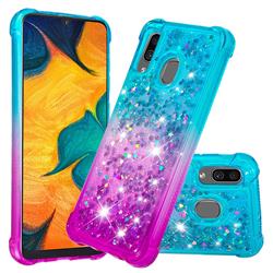 Rainbow Gradient Liquid Glitter Quicksand Sequins Phone Case for Samsung Galaxy A20 - Blue Purple