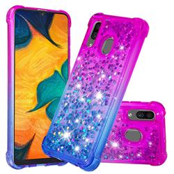 Rainbow Gradient Liquid Glitter Quicksand Sequins Phone Case for Samsung Galaxy A20 - Purple Blue