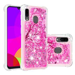 Pink Cherry Blossom Dynamic Liquid Glitter Sand Quicksand Star TPU Case for Samsung Galaxy A20