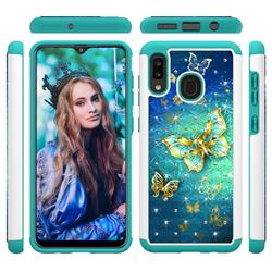 Gold Butterfly Studded Rhinestone Bling Diamond Shock Absorbing Hybrid Defender Rugged Phone Case Cover for Samsung Galaxy A20