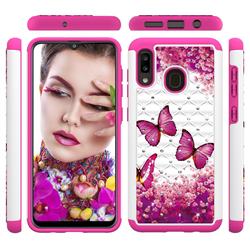 Rose Butterfly Studded Rhinestone Bling Diamond Shock Absorbing Hybrid Defender Rugged Phone Case Cover for Samsung Galaxy A20
