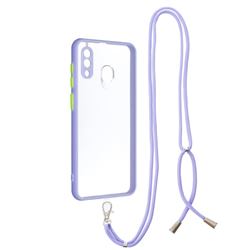 Necklace Cross-body Lanyard Strap Cord Phone Case Cover for Samsung Galaxy A20 - Purple