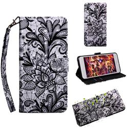 Black Lace Rose 3D Painted Leather Wallet Case for Samsung Galaxy A20