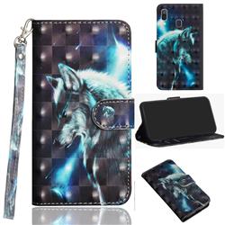 Snow Wolf 3D Painted Leather Wallet Case for Samsung Galaxy A20