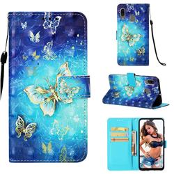 Gold Butterfly 3D Painted Leather Wallet Case for Samsung Galaxy A20