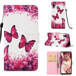Rose Butterfly 3D Painted Leather Wallet Case for Samsung Galaxy A20