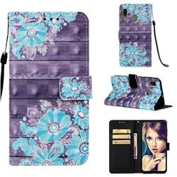 Blue Flower 3D Painted Leather Wallet Case for Samsung Galaxy A20