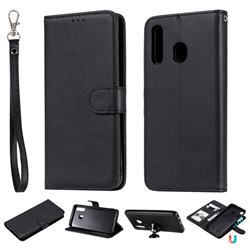 Retro Greek Detachable Magnetic PU Leather Wallet Phone Case for Samsung Galaxy A20 - Black