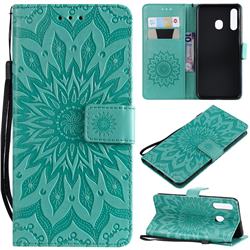 Embossing Sunflower Leather Wallet Case for Samsung Galaxy A20 - Green