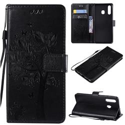 Embossing Butterfly Tree Leather Wallet Case for Samsung Galaxy A20 - Black