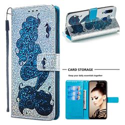 Mermaid Seahorse Sequins Painted Leather Wallet Case for Samsung Galaxy A20