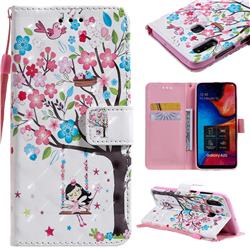 Flower Tree Swing Girl 3D Painted Leather Wallet Case for Samsung Galaxy A20