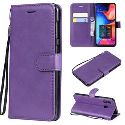 Retro Greek Classic Smooth PU Leather Wallet Phone Case for Samsung Galaxy A20 - Purple