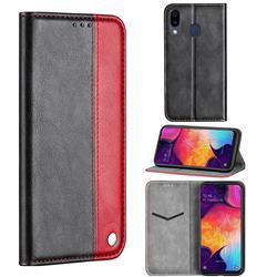 Classic Business Ultra Slim Magnetic Sucking Stitching Flip Cover for Samsung Galaxy A20 - Red