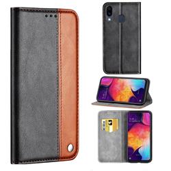 Classic Business Ultra Slim Magnetic Sucking Stitching Flip Cover for Samsung Galaxy A20 - Brown