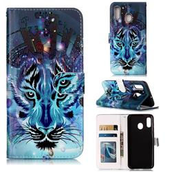 Ice Wolf 3D Relief Oil PU Leather Wallet Case for Samsung Galaxy A20