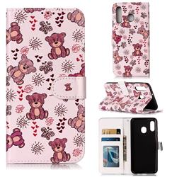 Cute Bear 3D Relief Oil PU Leather Wallet Case for Samsung Galaxy A20
