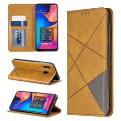 Prismatic Slim Magnetic Sucking Stitching Wallet Flip Cover for Samsung Galaxy A20 - Yellow