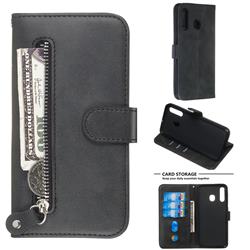 Retro Luxury Zipper Leather Phone Wallet Case for Samsung Galaxy A20 - Black