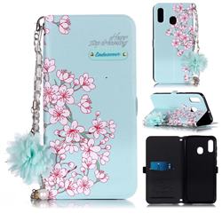 Daisy Endeavour Florid Pearl Flower Pendant Metal Strap PU Leather Wallet Case for Samsung Galaxy A20