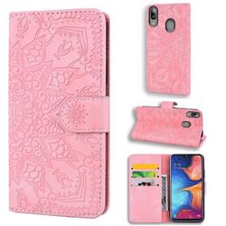 Retro Embossing Mandala Flower Leather Wallet Case for Samsung Galaxy A20 - Pink