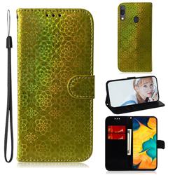 Laser Circle Shining Leather Wallet Phone Case for Samsung Galaxy A20 - Golden