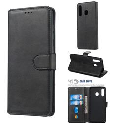 Retro Calf Matte Leather Wallet Phone Case for Samsung Galaxy A20 - Black