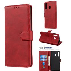 Retro Calf Matte Leather Wallet Phone Case for Samsung Galaxy A20 - Red