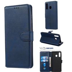 Retro Calf Matte Leather Wallet Phone Case for Samsung Galaxy A20 - Blue