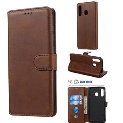 Retro Calf Matte Leather Wallet Phone Case for Samsung Galaxy A20 - Brown