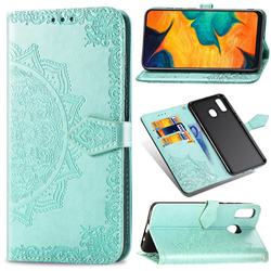 Embossing Imprint Mandala Flower Leather Wallet Case for Samsung Galaxy A20 - Green