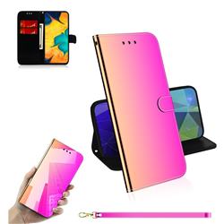 Shining Mirror Like Surface Leather Wallet Case for Samsung Galaxy A20 - Rainbow Gradient