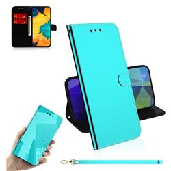 Shining Mirror Like Surface Leather Wallet Case for Samsung Galaxy A20 - Mint Green