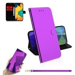 Shining Mirror Like Surface Leather Wallet Case for Samsung Galaxy A20 - Purple