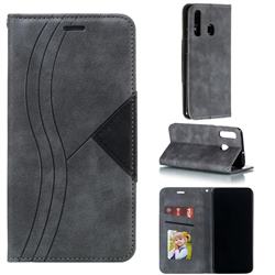 Retro S Streak Magnetic Leather Wallet Phone Case for Samsung Galaxy A20 - Gray