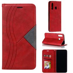 Retro S Streak Magnetic Leather Wallet Phone Case for Samsung Galaxy A20 - Red