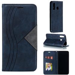Retro S Streak Magnetic Leather Wallet Phone Case for Samsung Galaxy A20 - Blue