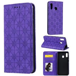 Intricate Embossing Four Leaf Clover Leather Wallet Case for Samsung Galaxy A20 - Purple