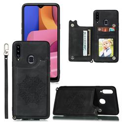 Luxury Mandala Multi-function Magnetic Card Slots Stand Leather Back Cover for Samsung Galaxy A20 - Black