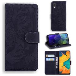 Intricate Embossing Tiger Face Leather Wallet Case for Samsung Galaxy A20 - Black