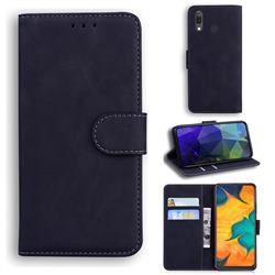 Retro Classic Skin Feel Leather Wallet Phone Case for Samsung Galaxy A20 - Black
