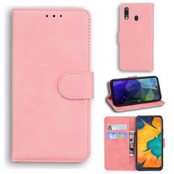 Retro Classic Skin Feel Leather Wallet Phone Case for Samsung Galaxy A20 - Pink
