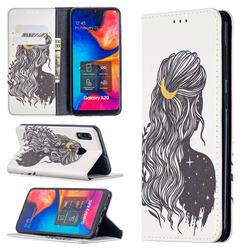 Girl with Long Hair Slim Magnetic Attraction Wallet Flip Cover for Samsung Galaxy A20