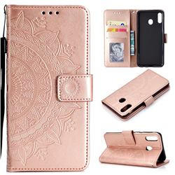 Intricate Embossing Datura Leather Wallet Case for Samsung Galaxy A20 - Rose Gold